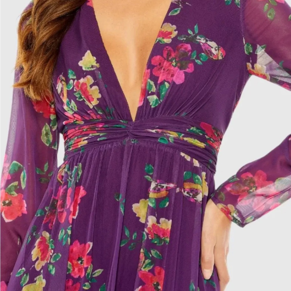 MAC DUGGAL ✨ Long Sleeve Dress, Wedding Guest | purple, flowers - Picture 2 of 9